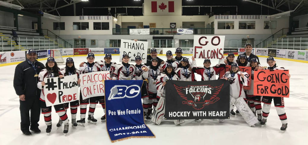 Peewee A team with championship banners